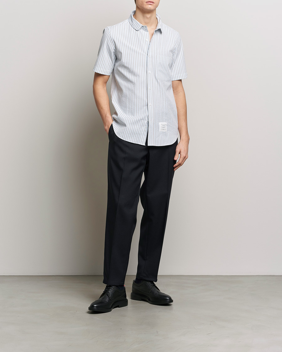 Mies | Kauluspaidat | Thom Browne | Short Sleeve Seersucker Shirt Light Blue