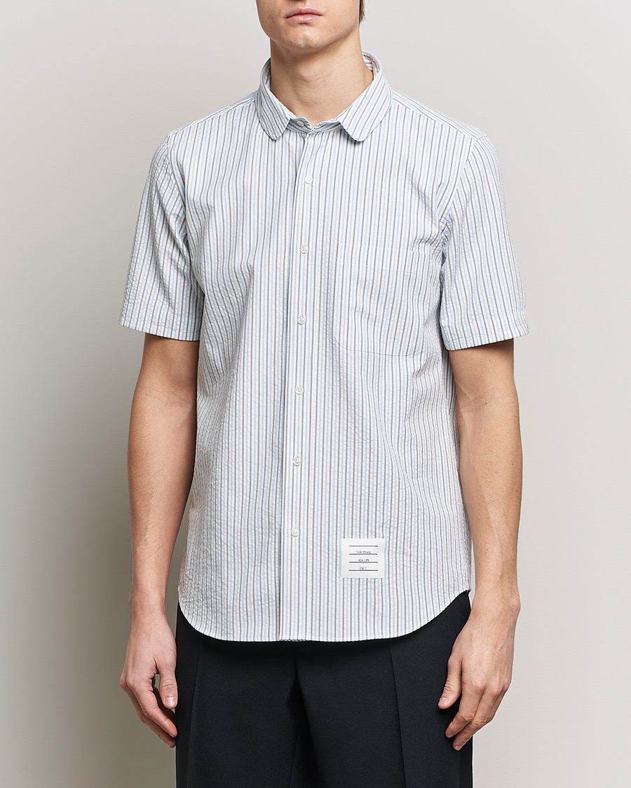 Mies |  | Thom Browne | Short Sleeve Seersucker Shirt Light Blue