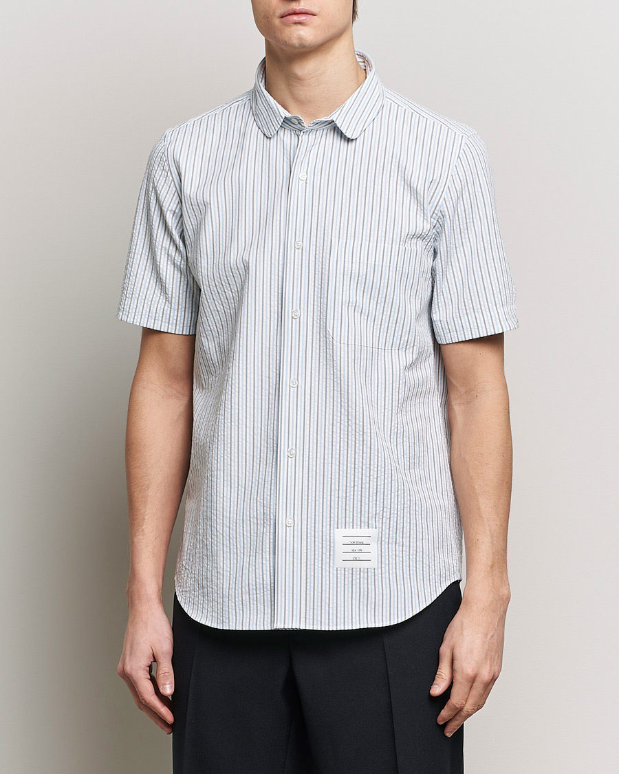 Mies | Kauluspaidat | Thom Browne | Short Sleeve Seersucker Shirt Light Blue