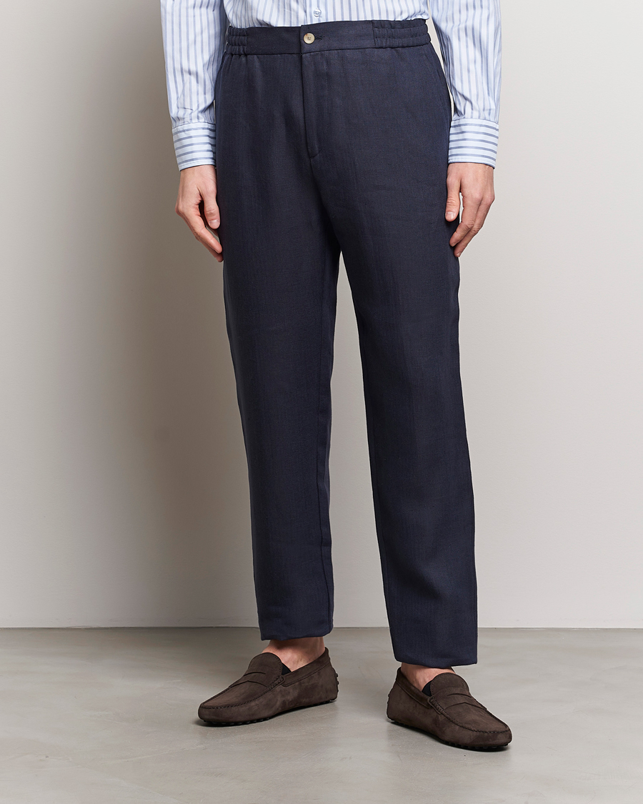 Mies | Housut | Etro | Linen Drawstring Trousers Navy