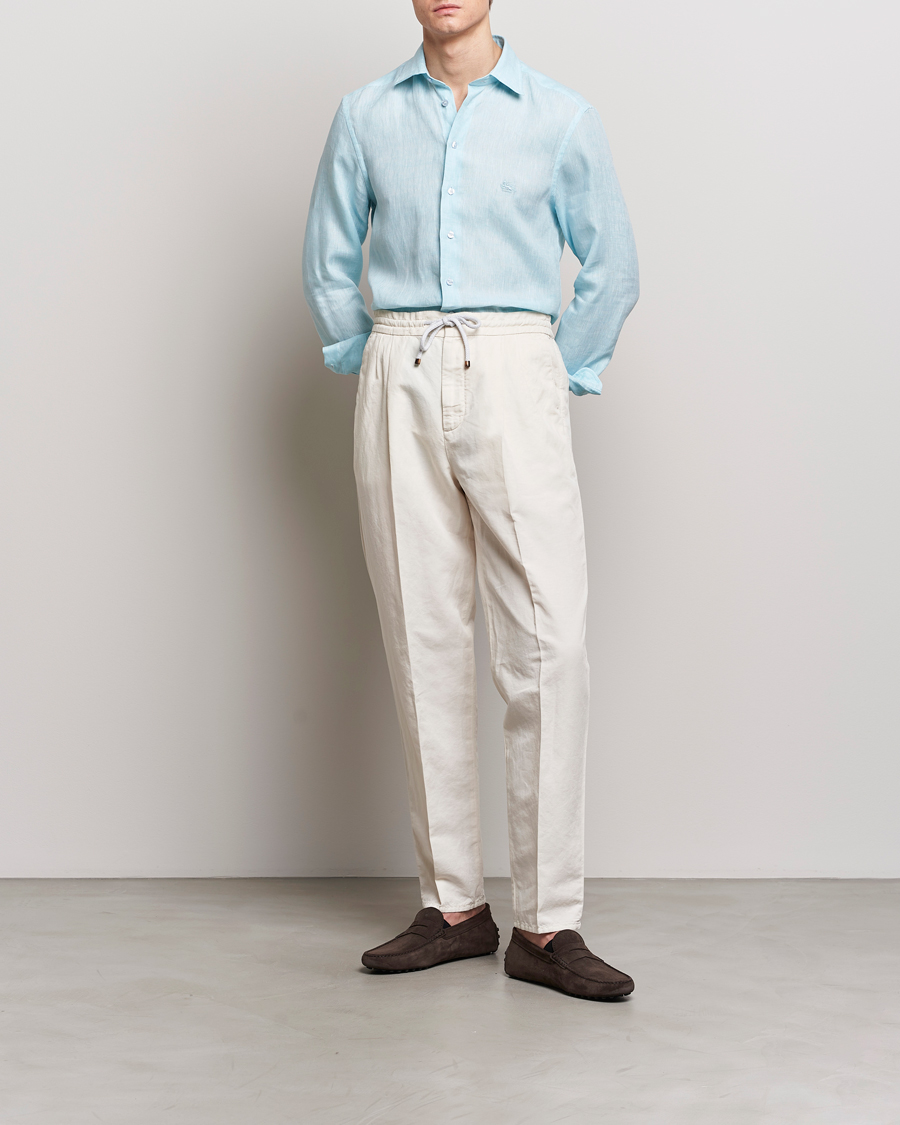 Mies | Kauluspaidat | Etro | Slim Fit Linen Shirt Light Blue