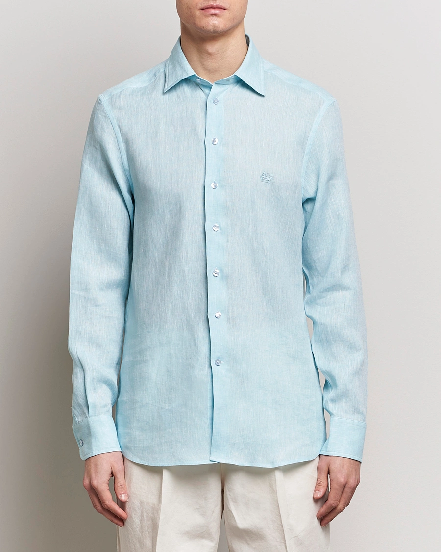 Herr |  | Etro | Slim Fit Linen Shirt Light Blue