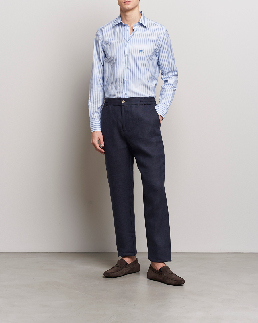 Mies | Kauluspaidat | Etro | Slim Fit Striped Cotton Shirt Light Blue