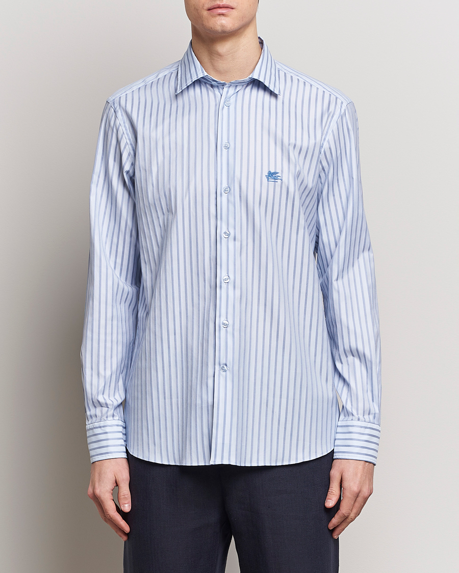 Mies | Rennot | Etro | Slim Fit Striped Cotton Shirt Light Blue