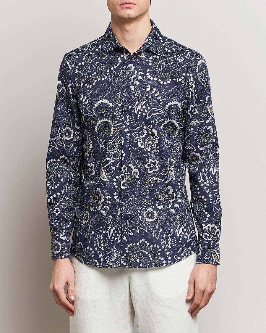 Mies |  | Etro | Slim Fit Floral Print Shirt Navy
