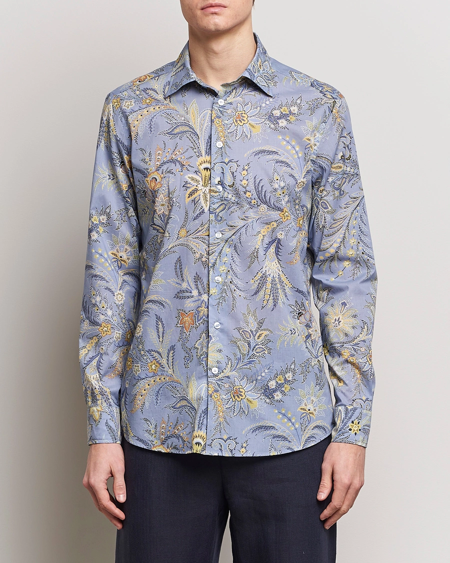 Herr |  | Etro | Slim Fit Floral Print Shirt Azzurro