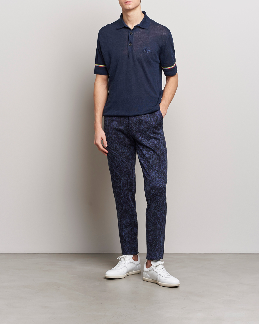 Mies | Pikeet | Etro | Knitted Cotton/Linen Polo Navy