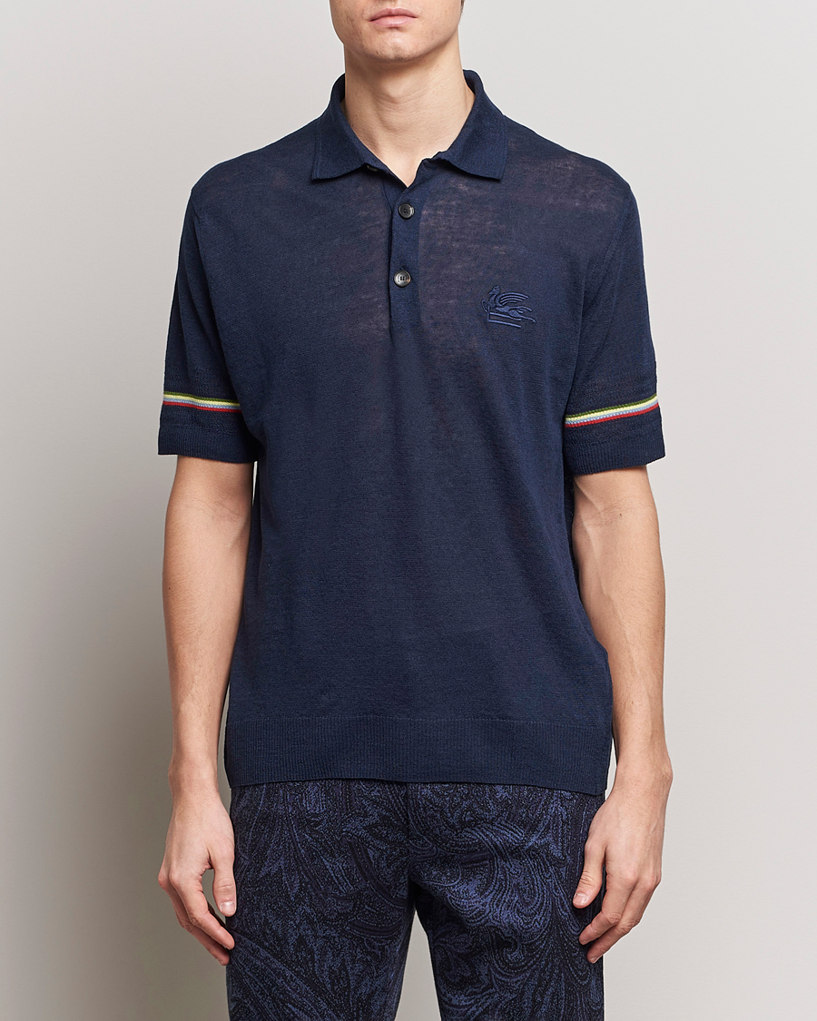Mies | Pikeet | Etro | Knitted Cotton/Linen Polo Navy