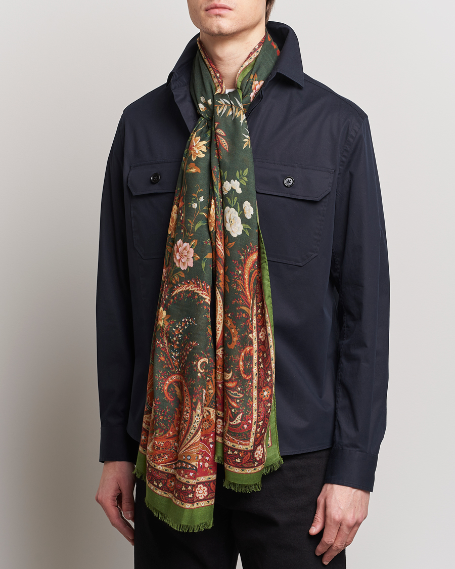 Mies | Etro Modal/Cashmere Printed Scarf Green/Burgundy | Etro | Modal/Cashmere Printed Scarf Green/Burgundy
