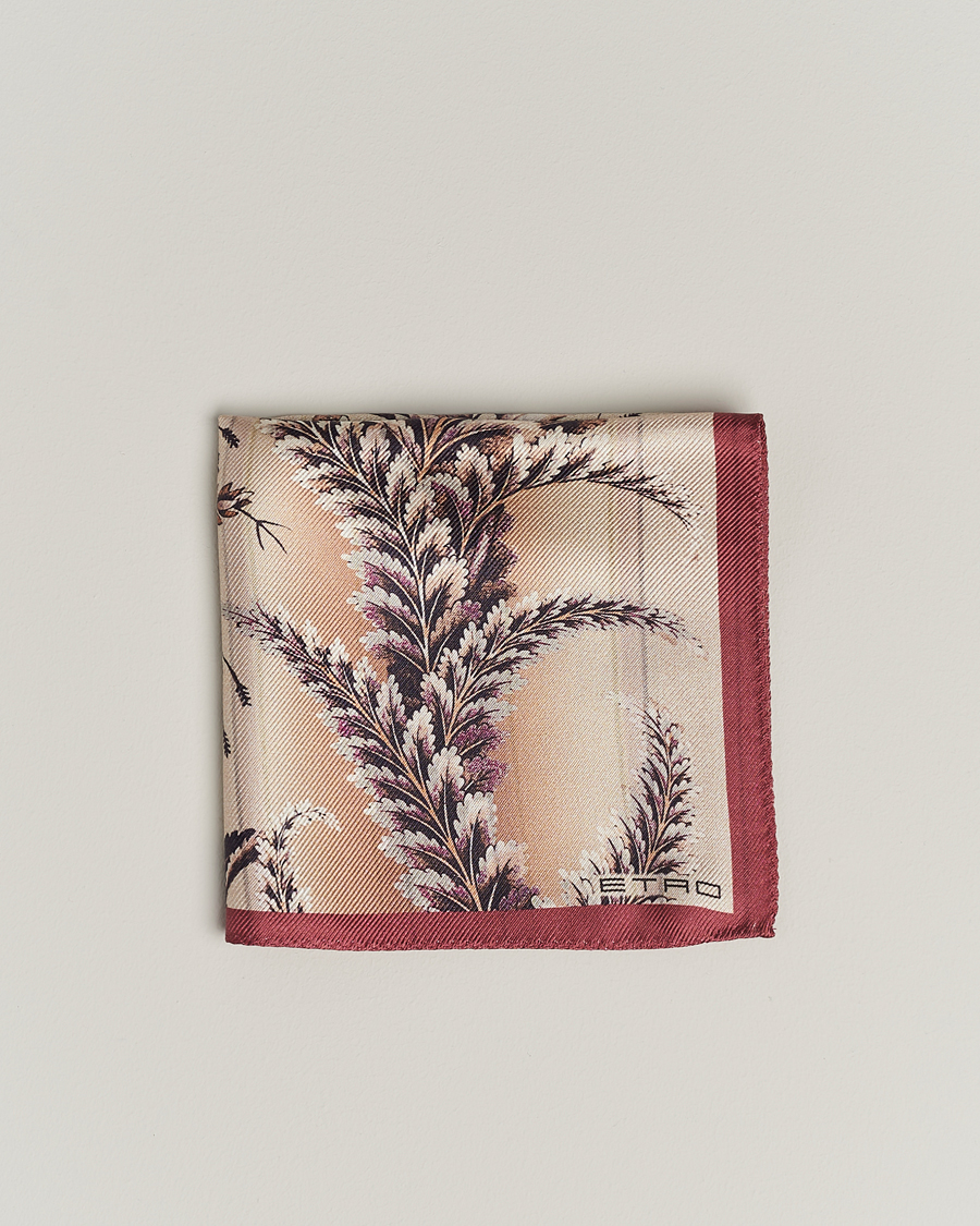 Mies |  | Etro | Printed Silk Pocket Square Beige/Burgundy