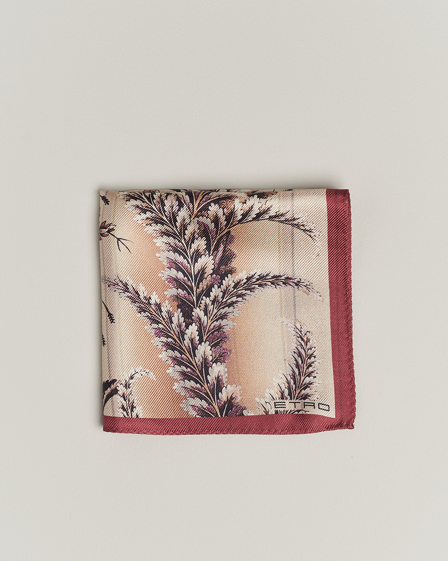 Mies | Etro Printed Silk Pocket Square Beige/Burgundy | Etro | Printed Silk Pocket Square Beige/Burgundy