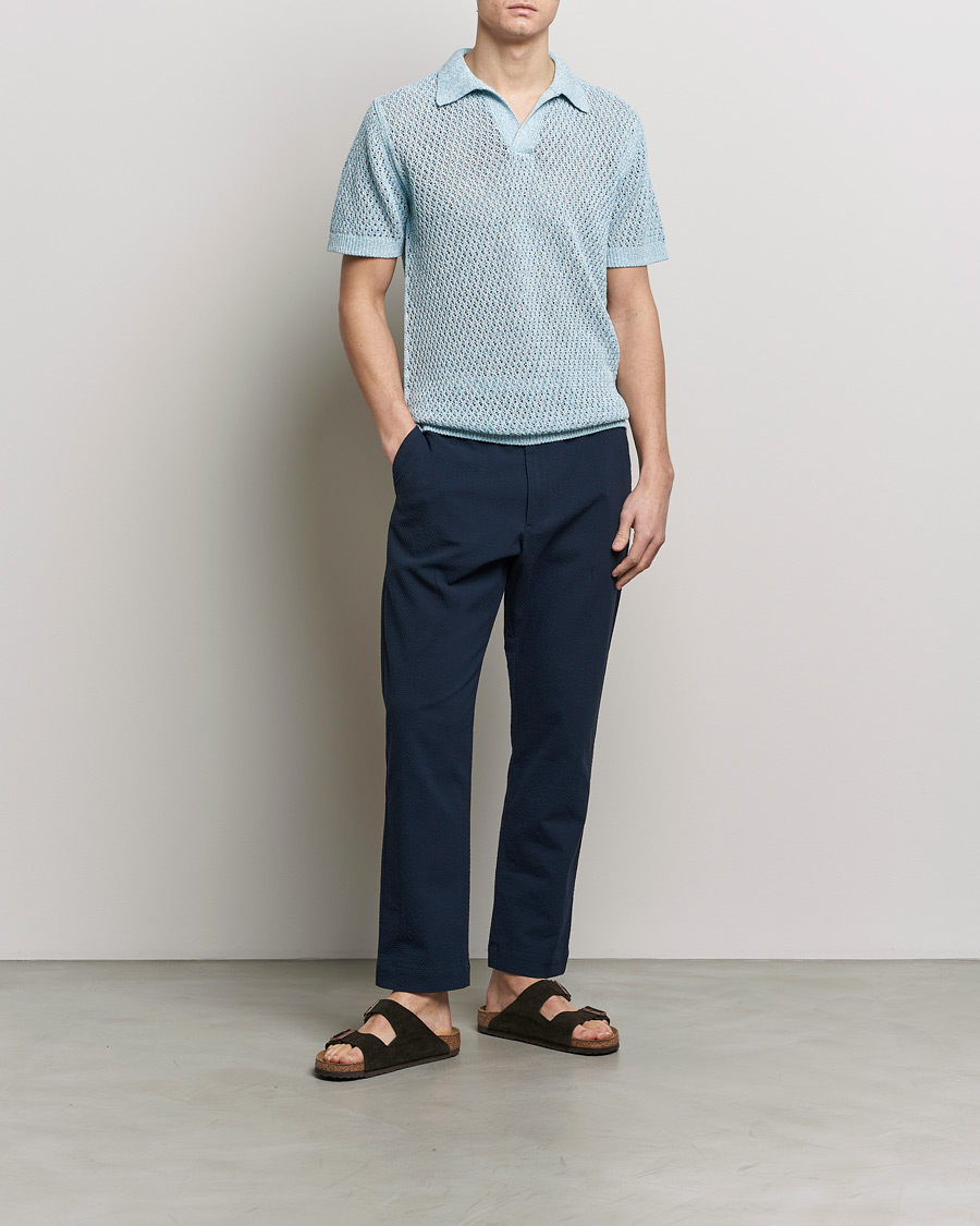 Mies | Housut | NN07 | Billie Seersucker Drawstring Trousers Navy Blue
