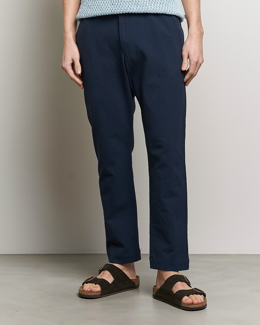 Mies | Housut | NN07 | Billie Seersucker Drawstring Trousers Navy Blue