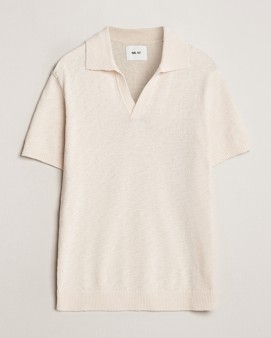 Mies | Pikeet | NN07 | Ryan Open Collar Knitted Polo Off White