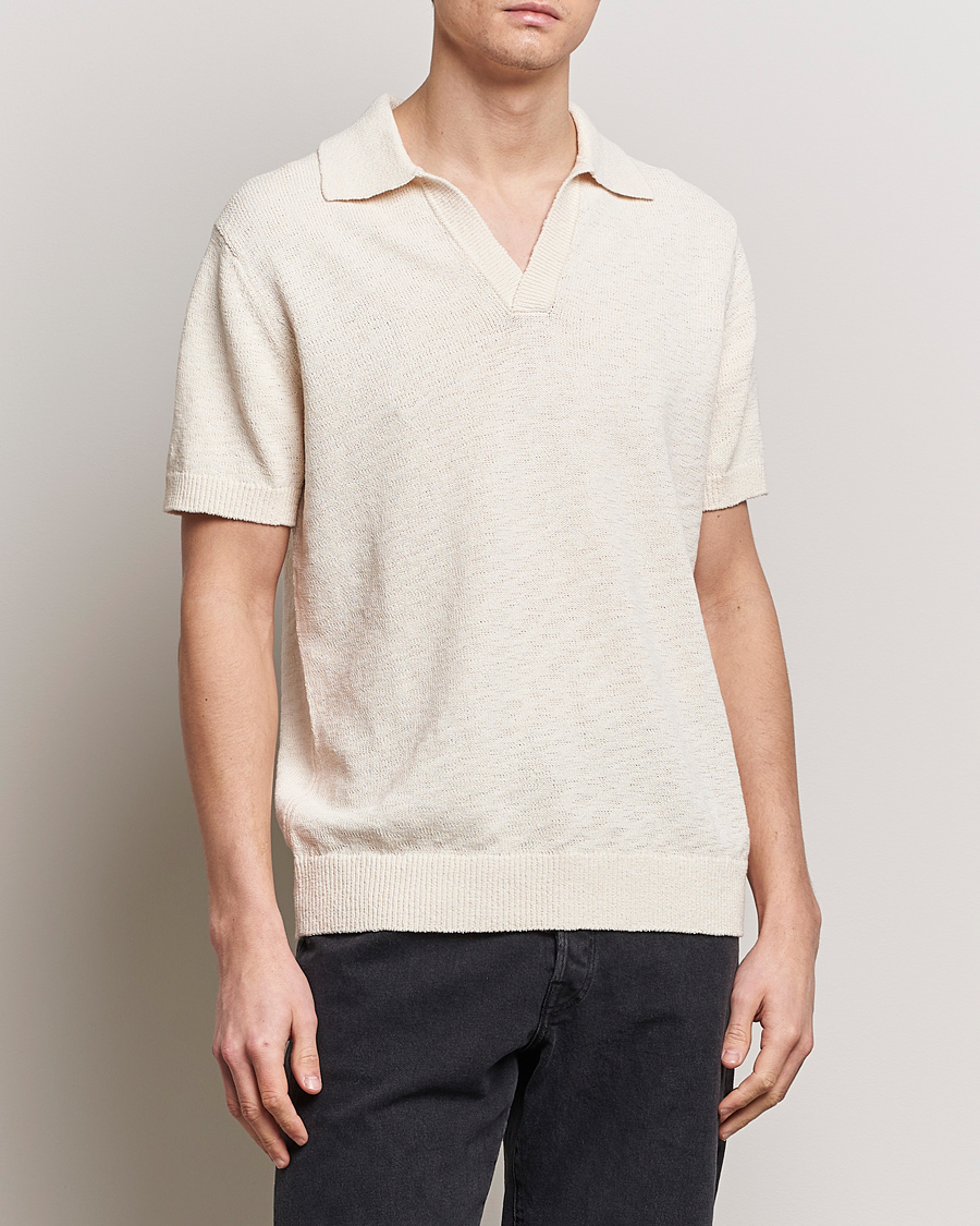 Mies | Pikeet | NN07 | Ryan Open Collar Knitted Polo Off White