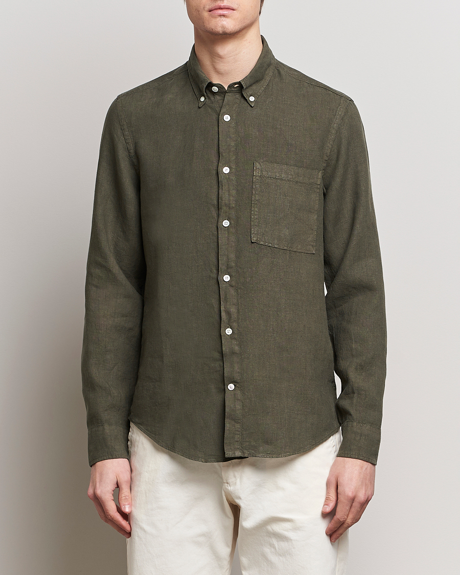 Mies |  | NN07 | Arne Linen Shirt Capers Green