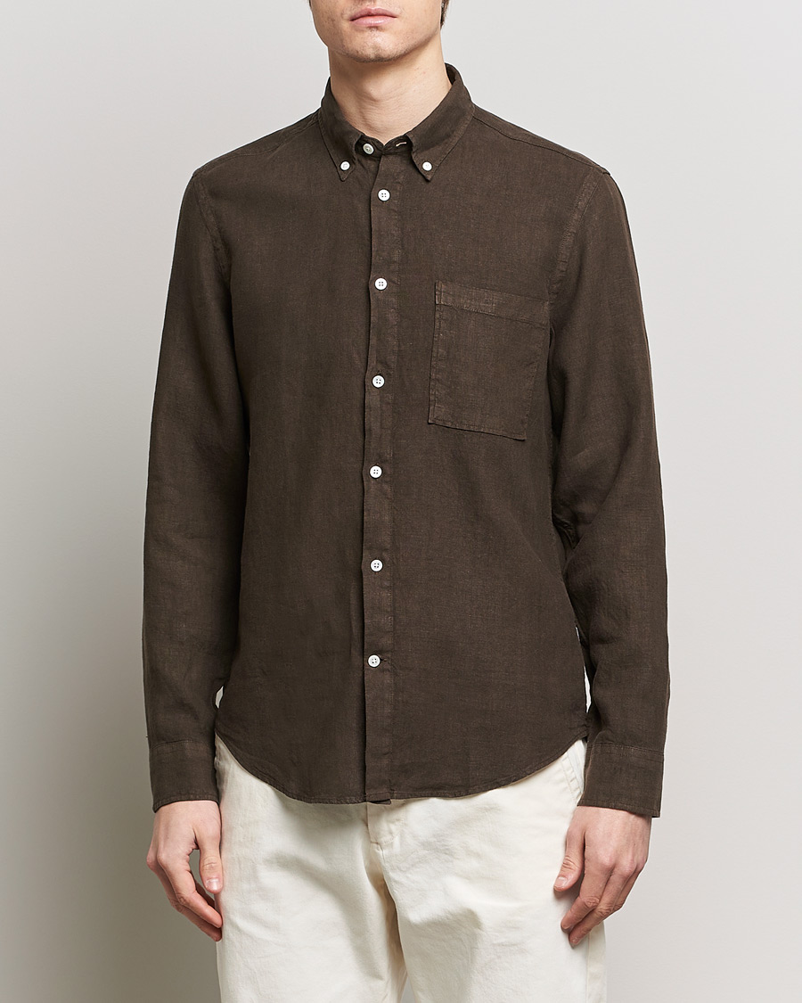 Mies |  | NN07 | Arne Linen Shirt Demitasse Brown