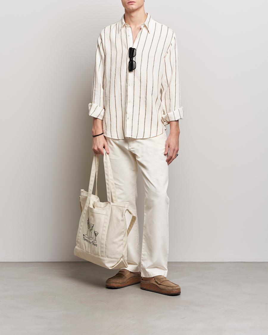 Mies | Kauluspaidat | NN07 | Quinsy Striped Linen Shirt Ecru Multi
