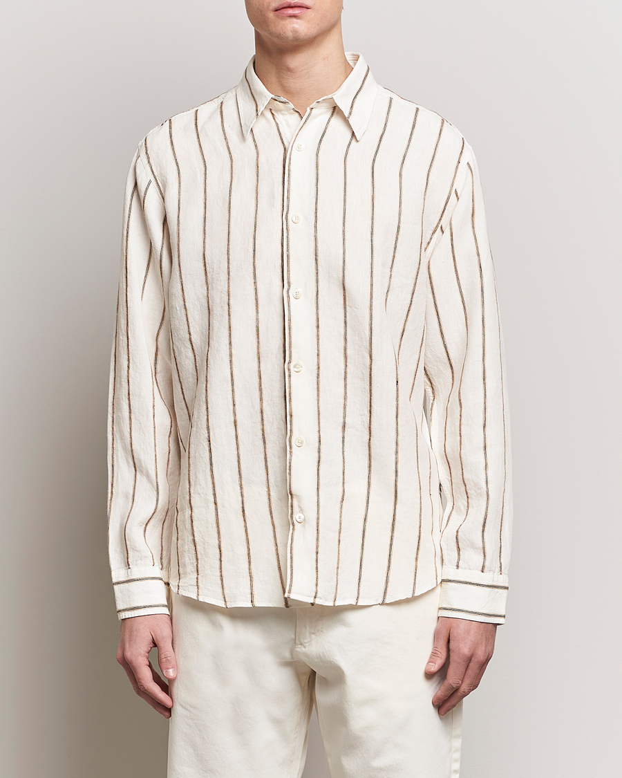 Mies | Pellavapaidat | NN07 | Quinsy Striped Linen Shirt Ecru Multi