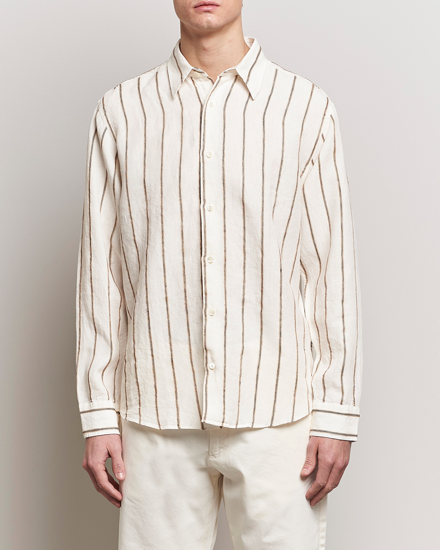 Mies | Kauluspaidat | NN07 | Quinsy Striped Linen Shirt Ecru Multi