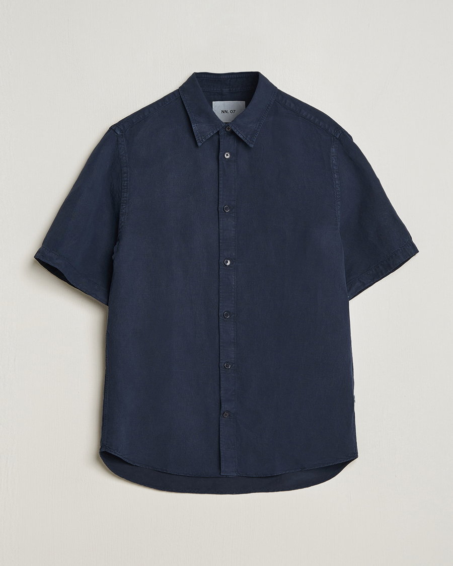 Mies | Kauluspaidat | NN07 | Arne Tencel/Linen Short Sleeve Shirt Navy Blue
