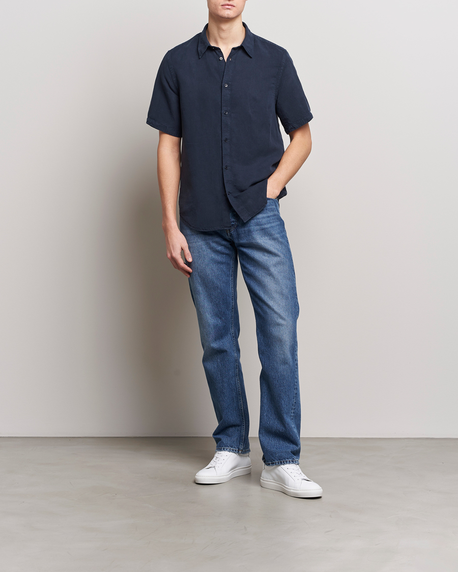 Mies | Kauluspaidat | NN07 | Arne Tencel/Linen Short Sleeve Shirt Navy Blue