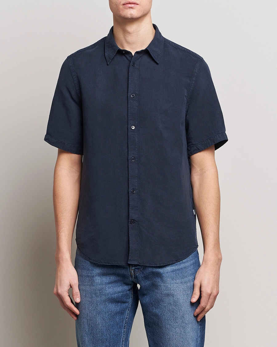 Mies |  | NN07 | Arne Tencel/Linen Short Sleeve Shirt Navy Blue