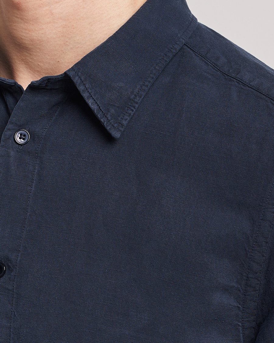 Mies | Kauluspaidat | NN07 | Arne Tencel/Linen Short Sleeve Shirt Navy Blue