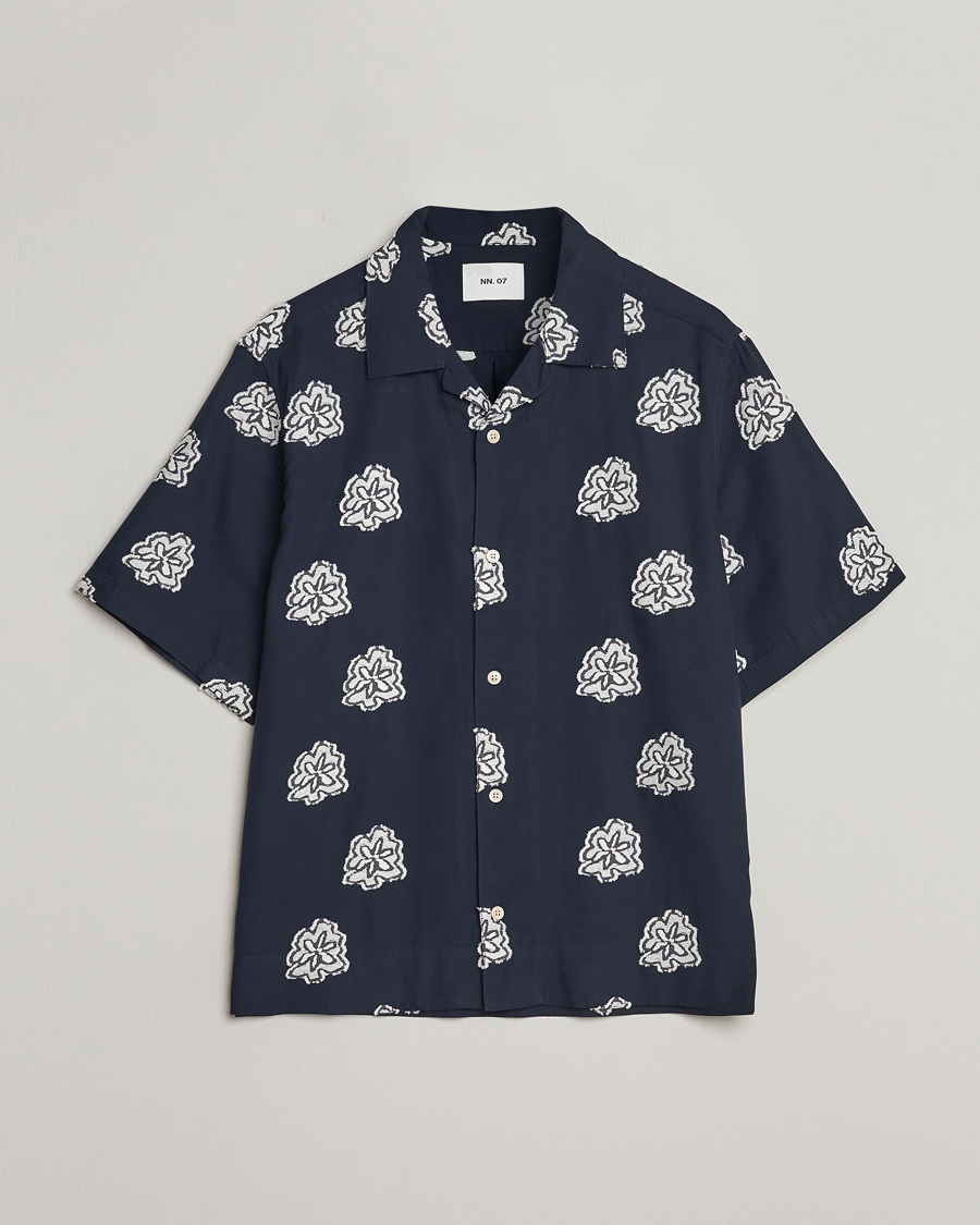 Mies | Kauluspaidat | NN07 | Leo Printed Short Sleeve Shirt Navy Blue
