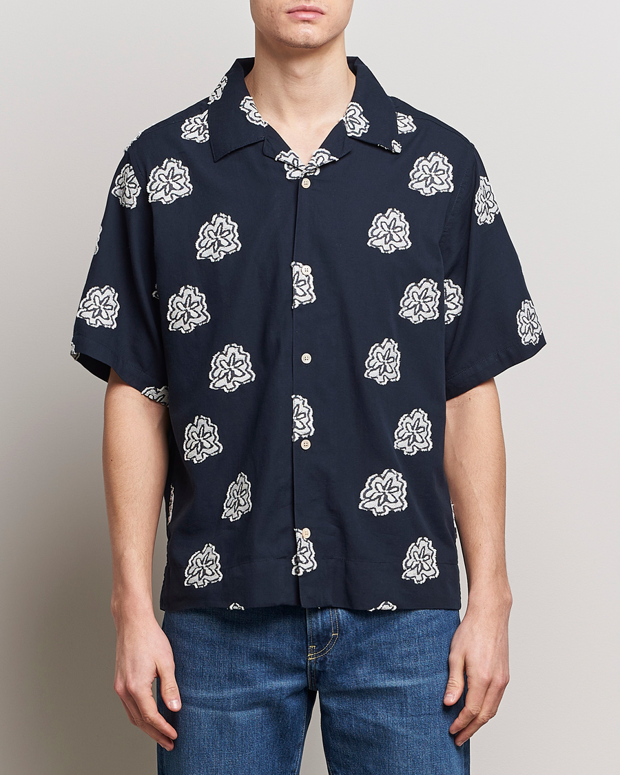 Mies | Kanta-asiakastarjous | NN07 | Leo Printed Short Sleeve Shirt Navy Blue