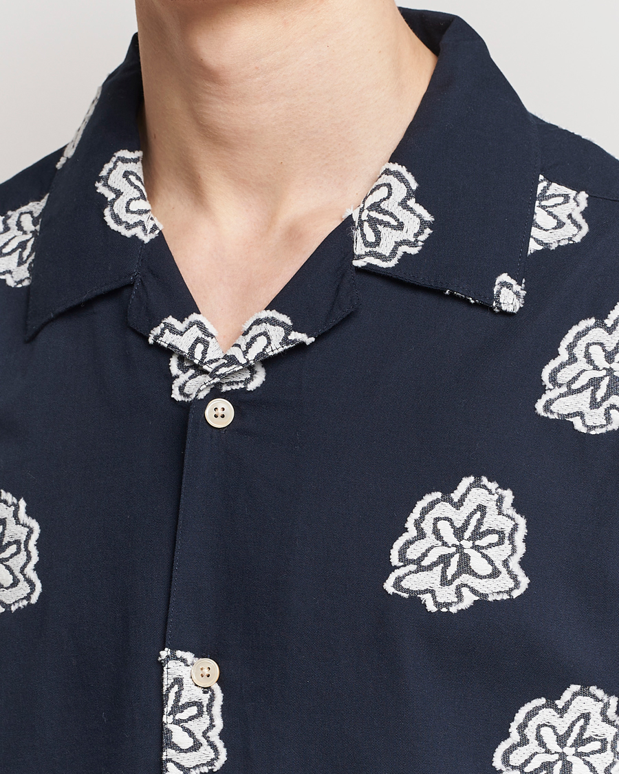 Mies | Kauluspaidat | NN07 | Leo Printed Short Sleeve Shirt Navy Blue