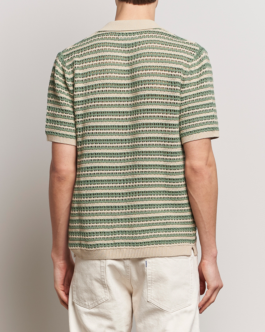 Mies | Kauluspaidat | NN07 | Henry Knitted Striped Short Shleeve Shirt Ecru/Green