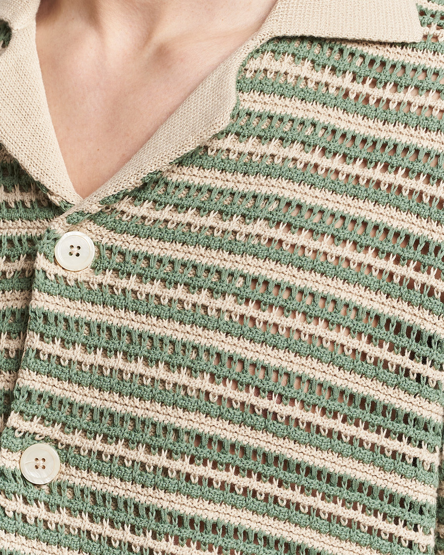 Mies | Kauluspaidat | NN07 | Henry Knitted Striped Short Shleeve Shirt Ecru/Green