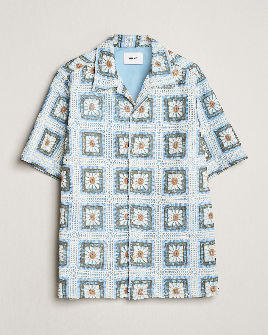 Mies | Kauluspaidat | NN07 | Julio Knitted Croche Flower Short Sleeve Shirt Multi