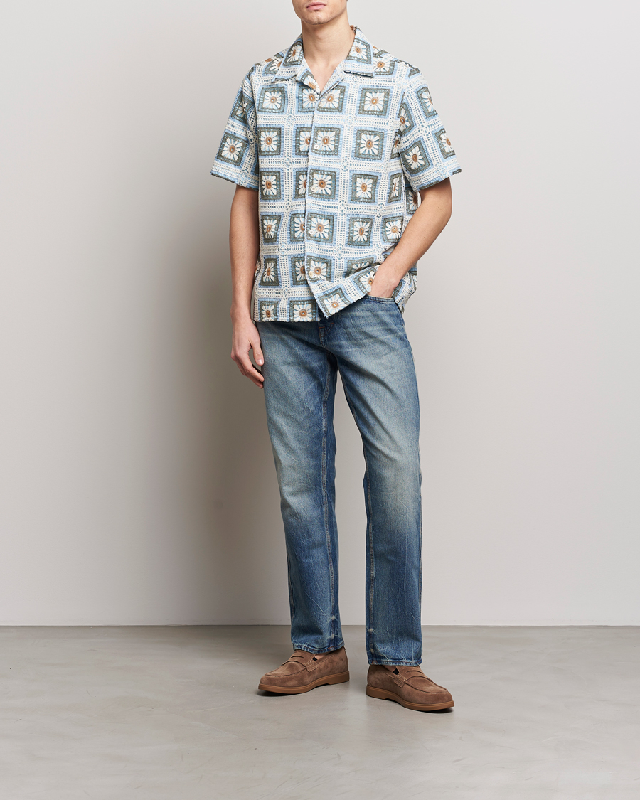 Mies | Kauluspaidat | NN07 | Julio Knitted Croche Flower Short Sleeve Shirt Multi