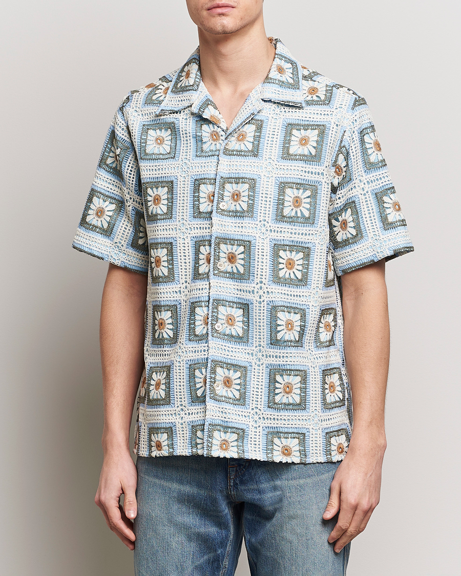 Mies | Kauluspaidat | NN07 | Julio Knitted Croche Flower Short Sleeve Shirt Multi