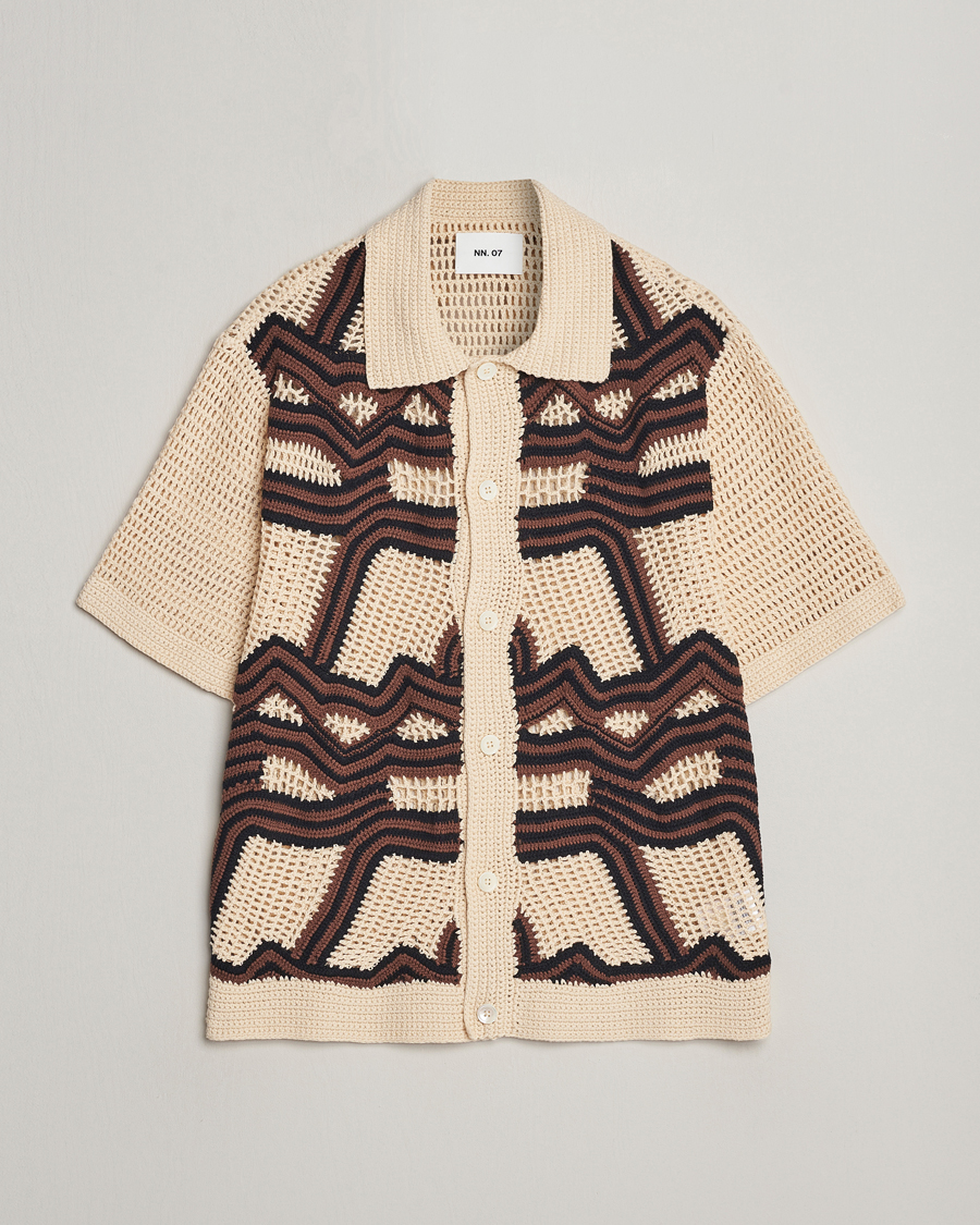 Mies |  | NN07 | Nolan Croche Knitted Short Sleeve Shirt Ecru