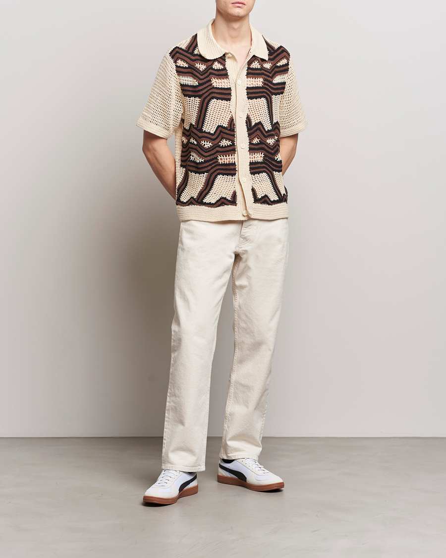 Mies | Kauluspaidat | NN07 | Nolan Croche Knitted Short Sleeve Shirt Ecru