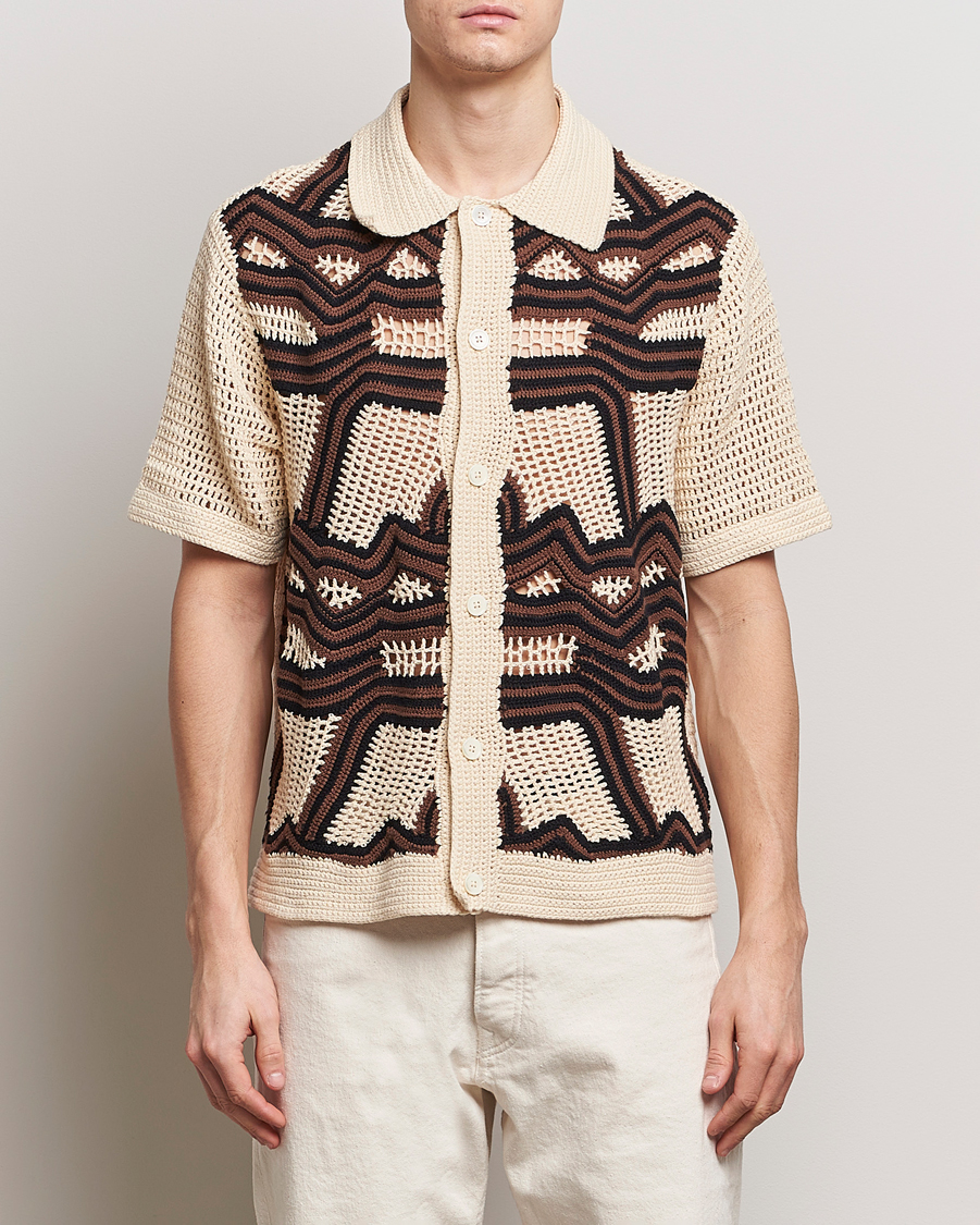 Mies | Rennot | NN07 | Nolan Croche Knitted Short Sleeve Shirt Ecru