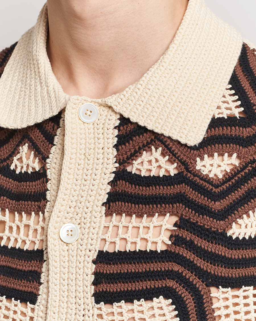 Mies | Kauluspaidat | NN07 | Nolan Croche Knitted Short Sleeve Shirt Ecru