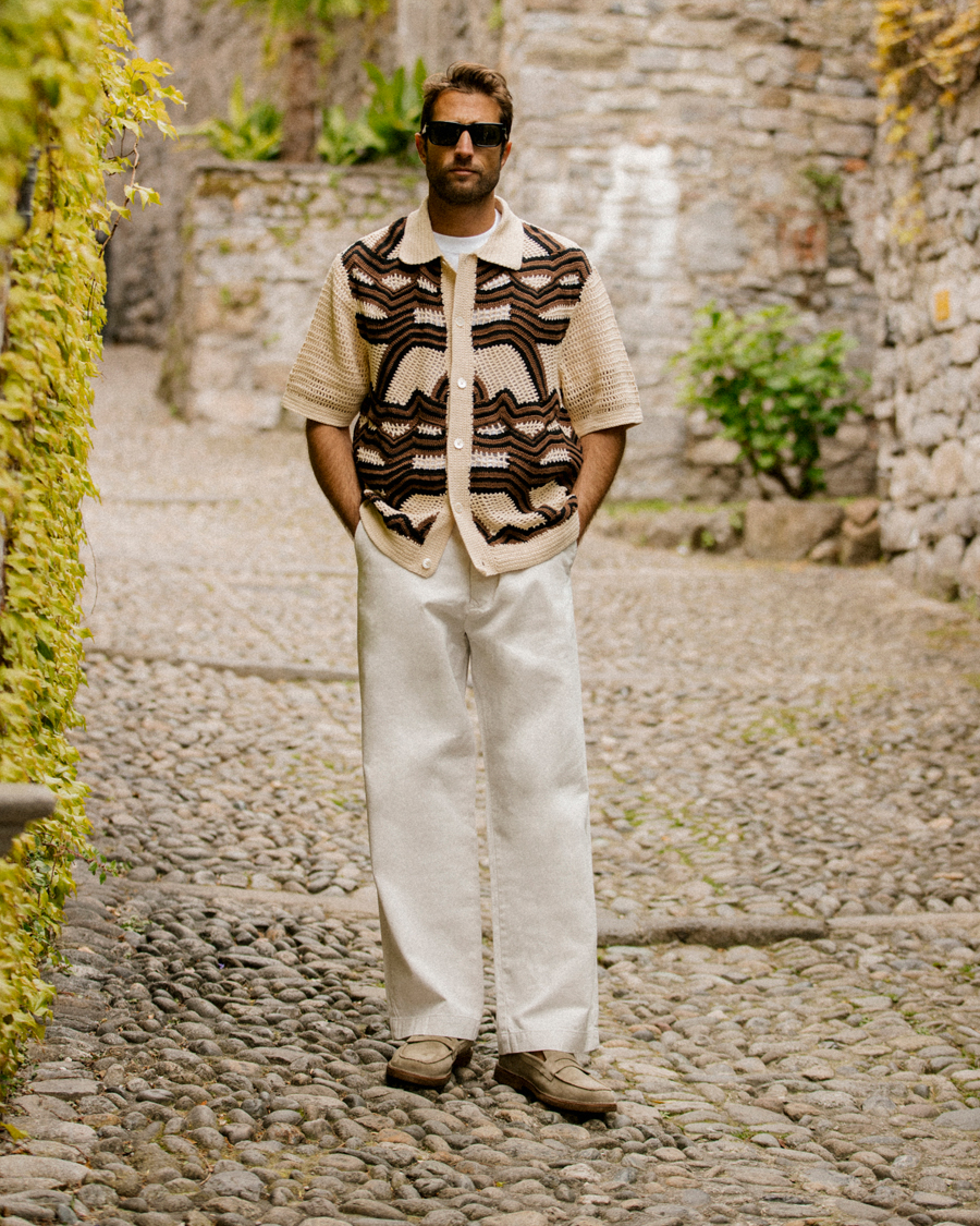 Mies | Kauluspaidat | NN07 | Nolan Croche Knitted Short Sleeve Shirt Ecru