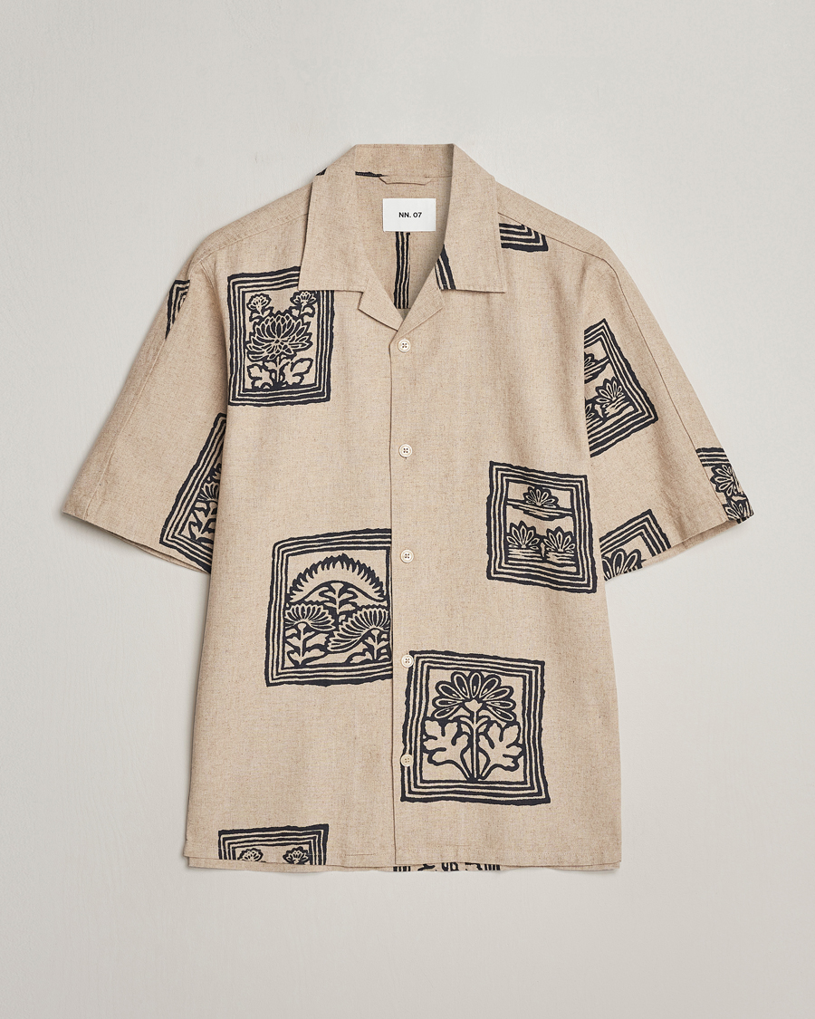 Mies | Kauluspaidat | NN07 | Ole Printed Short Sleeve Shirt Oatmeal