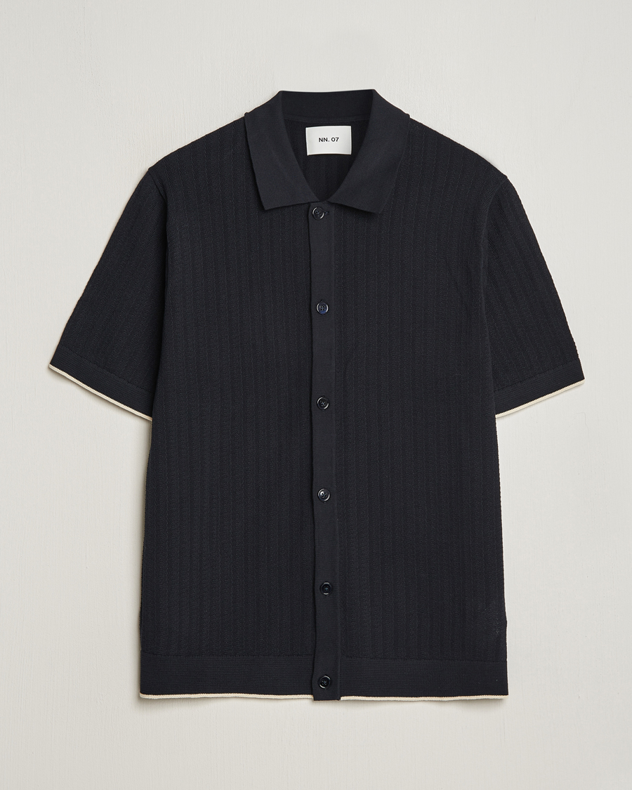 Mies | Kauluspaidat | NN07 | Nalo Structured Knitted Short Sleeve Shirt Navy Blue