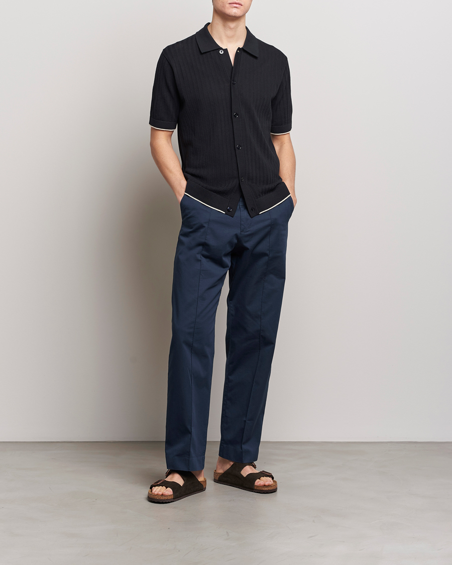 Mies | Kauluspaidat | NN07 | Nalo Structured Knitted Short Sleeve Shirt Navy Blue
