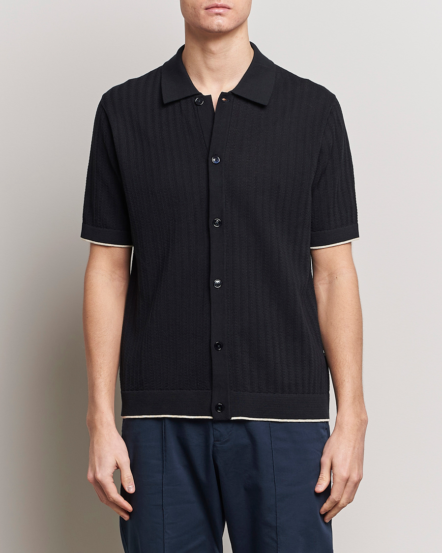 Mies | Kauluspaidat | NN07 | Nalo Structured Knitted Short Sleeve Shirt Navy Blue