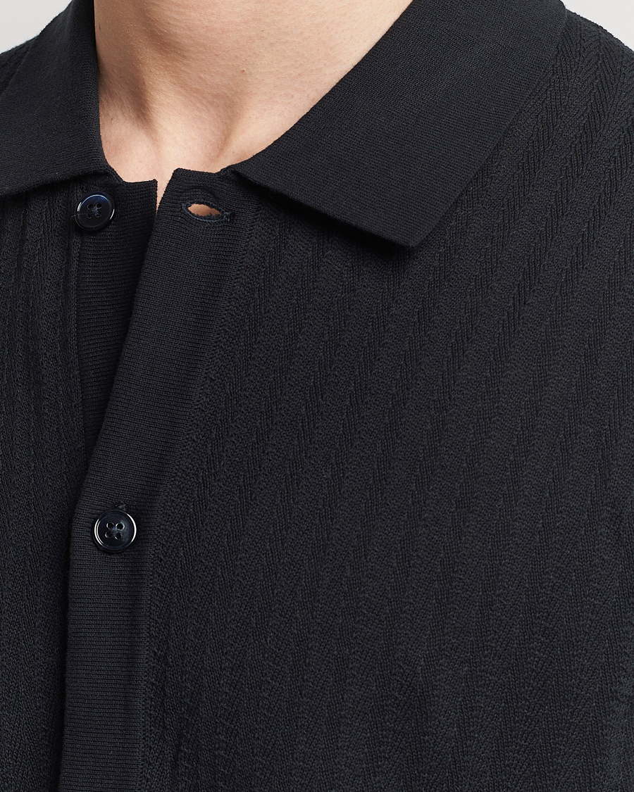 Mies | Kauluspaidat | NN07 | Nalo Structured Knitted Short Sleeve Shirt Navy Blue