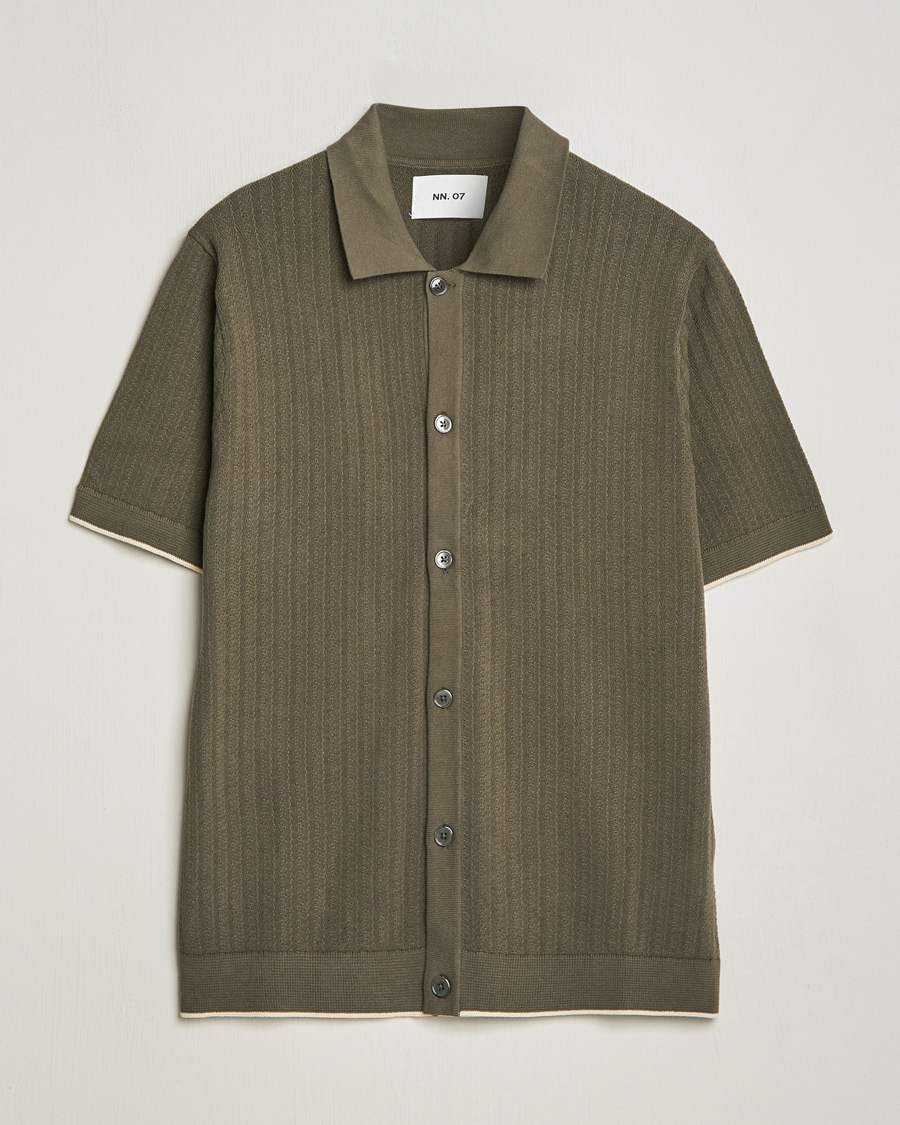 Mies | Kauluspaidat | NN07 | Nalo Structured Knitted Short Sleeve Shirt Green