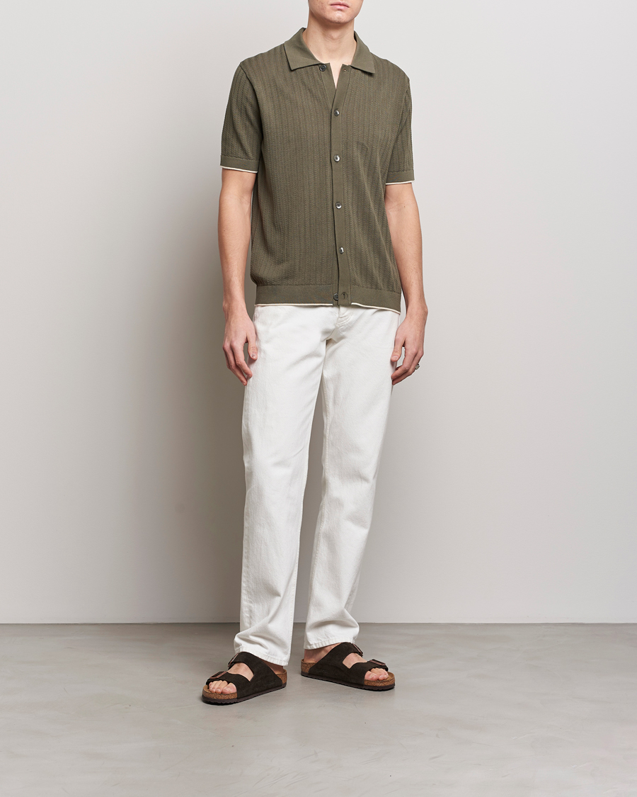 Mies | Kauluspaidat | NN07 | Nalo Structured Knitted Short Sleeve Shirt Green