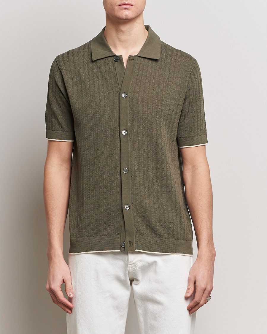 Mies | Kauluspaidat | NN07 | Nalo Structured Knitted Short Sleeve Shirt Green