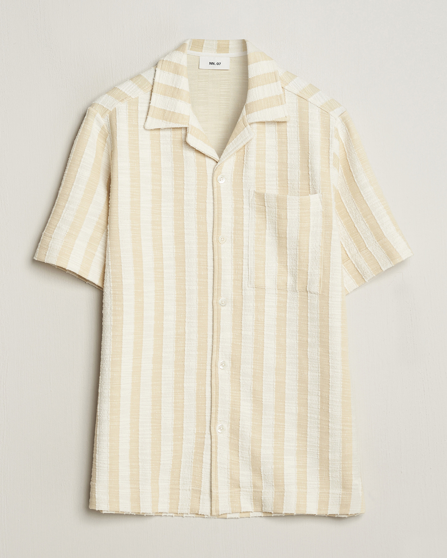 Mies | Kauluspaidat | NN07 | Julio Striped Short Sleeve Shirt Khaki/White